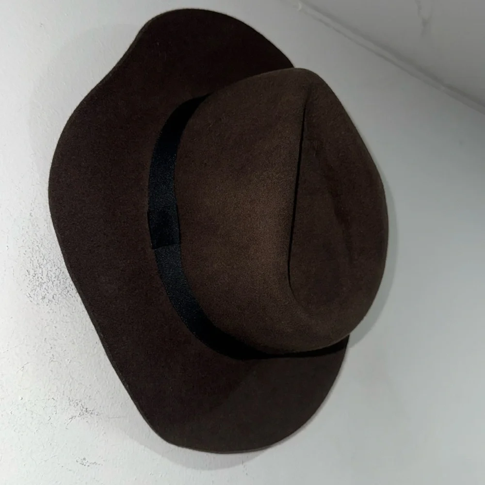 Madewell Biltmore Straight Brim Wool Fedora Hat small medium black ribbon boho - Picture 2 of 4